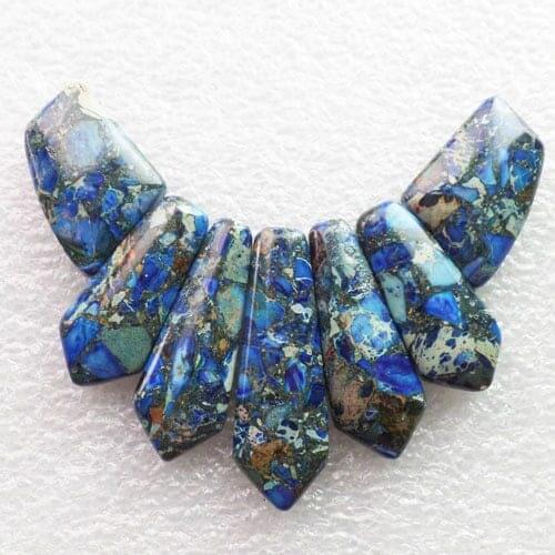 Free Shipping 7pcs Beautiful Blue Sea Sediment Jaspers & Pyrite Pendant Bead Set 45x15x5mm,25x19x6mm (Min.order 10$ mix)