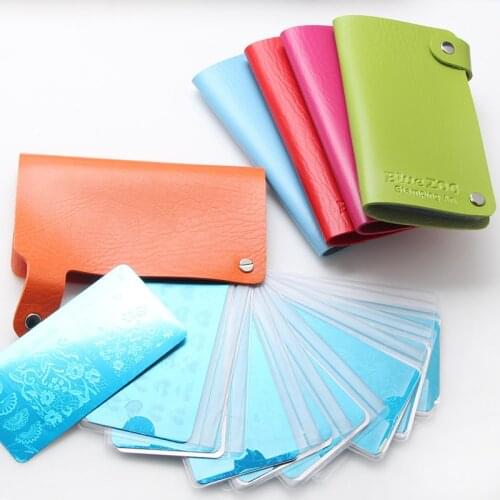 Biutee 24 Slots Rectangular Nail Template Storage Bag Nail Art Stamp Plate Stamping Plates Holder Storage Bag 3 Color PU Leather