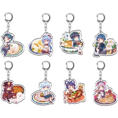 Anime Game Genshin Impact Keychain Cute Zhongli Mona Character Acrylic Figure Keyrings Key Holder Bag Pendant Barbara Trinket