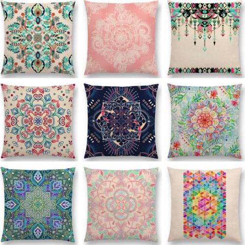 Boho Art Colorful Flower Gorgeous Floral Doodle Botanical Geometry Mandalas Decorative Pattern Cushion Cover Sofa Pillow Case