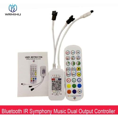 DC5V-24V Bluetooth-Compatible Music Symphony Dual-Head LED Controller IR 24 Key Remote For WS2812 WS2811 1903 LED Light Strip