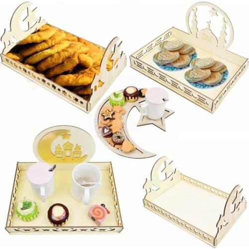 Eid Mubarak Wooden Tray Ramadan Kareem Decoration for Home Islamic Muslim Mubarak Tableware Tray Gifts EID AI Adha Party Supplie