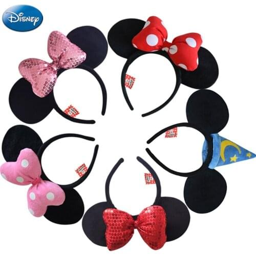 Original Disney Mickey Minnie Mouse Cartoon Headdress Headwear Hair Hand Bands Accessories Kawaii Plush Toys Girls Birthday Gift