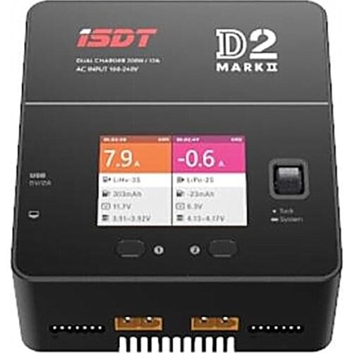 ISDT D2 MarkⅡ AC 200W 12A 2-6S Dual Channel Battery Balance Charger For Lilon LiPo LiHV NiMH Battery RC Models