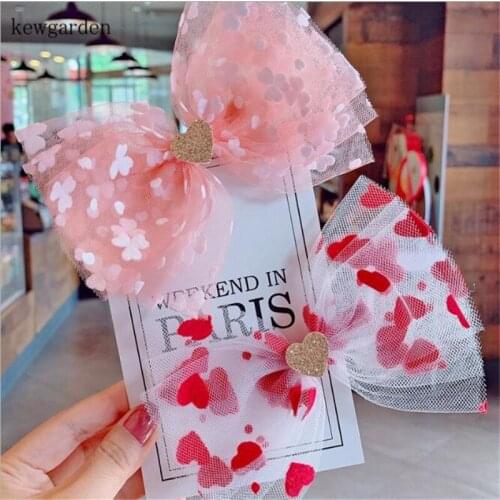 Kewgarden Cute Girls Love Heart Organza Ribbon Bowknot Hairpins Hairbow Barrettes Hairclip Headwear Accessories 3Pcs