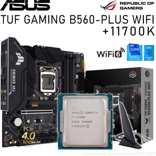 Asus LGA 1200 TUF GAMING B560-PLUS WIFI B560 With Intel Core i7-11700K Motherboard Combo PCI-E 4.0 DDR4 128GB Placa-mãe Kit New