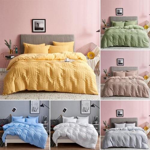 Classic Bedding Set 3 Size Grey Yellow Blue Seersucker Bed Linen 3pcs/set Duvet Cover Set Pure Cover Sheet Duvet Bed 2020