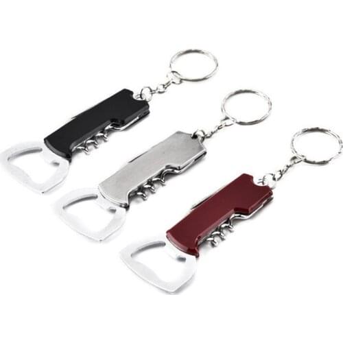 Creative Wine Bottle Opener Keychain Stainless Steel Multifunctionial Wooden Handle Opener Portable Wine Beer Opener