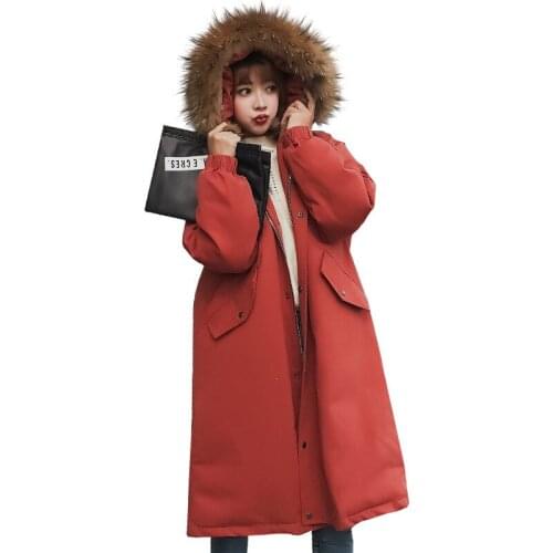 Thick Winter parkas women cotton jacket warm long coat female Large size Loose Cotton-padded jacket Fur collar Hooded coats 2248