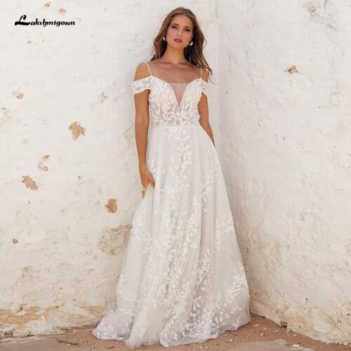 Lakshmigown Bridal Robe Summer Dress 2021 Vestido Boho Chic Lace Wedding Dress Spaghetti Straps Sexy Backless Wedding Gowns