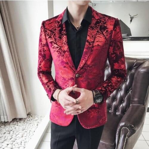 Hot flower jacket men blazer masculino slim fit casaco jaqueta masculina personality coats mens casual suits long sleeve singer