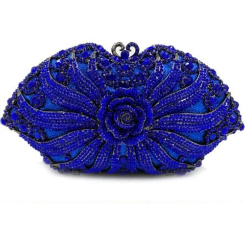 Fashion Blue Banquet Bag Party Clutch For Women Red Crystal Evening Bag Flower Ladies Ball Purse Luxury Diamond Handbag For Gift