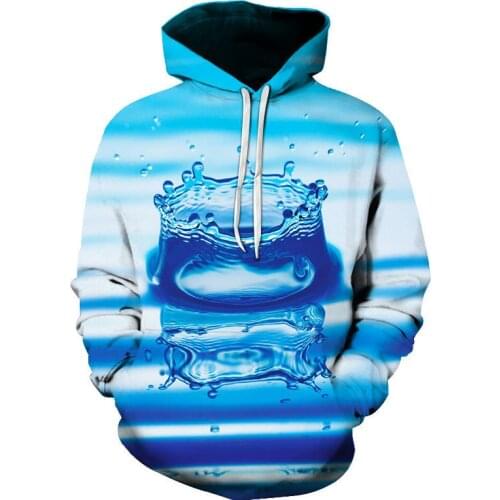 2021 Mens Cool Blue Water Drop 3D Digital Printing Loose-Fitting Casual Pullover