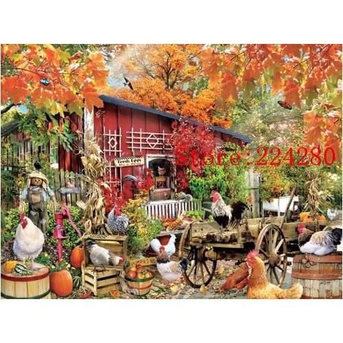 Farm Chicken Animal Courtyard Art Needlework 14CT Canvas Unprinted Handmade Embroidery Cross Stitch Kits Set DIY Home Decor
