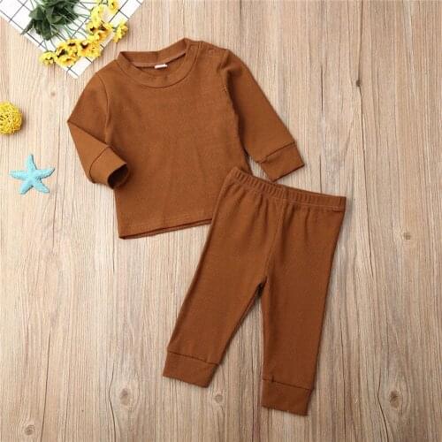 Toddler Baby Girl Boy Cotton Sets Autumn Clothes Long Sleeve Tops+Pants Solid Outfits Casual Baby Tracksuits 0-24M