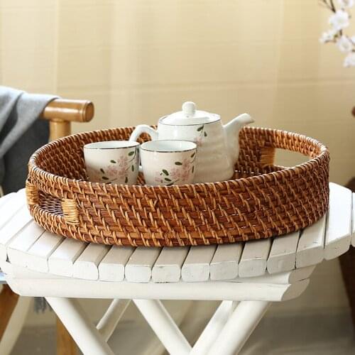 One Inlet circular compound Rattan Woven Fruit Basket Bread Basket Fruit Bowls Tray Vegetable Snack Basket Novelty tea tray