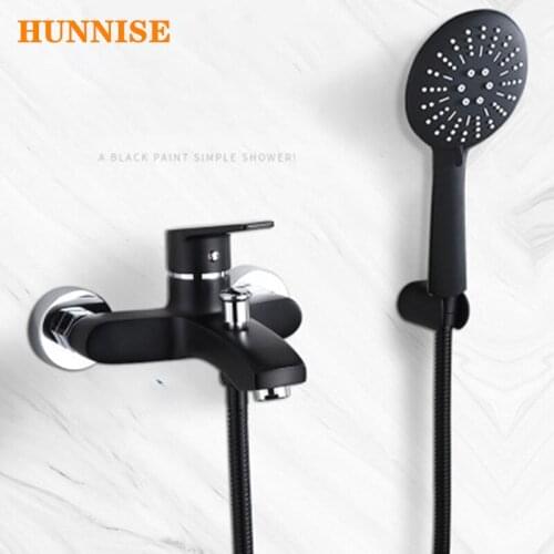 Black Bathroom Simple Shower Set European Style Brass Bath Shower Faucet Hot and Cold Bath Mixer Faucet
