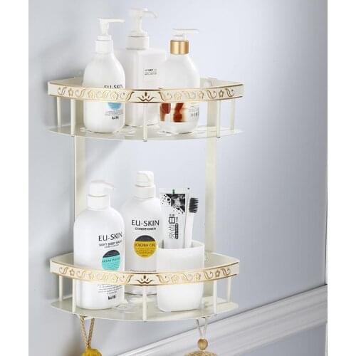 Carved Aluminum Alloy Bathroom Shelf Wall Mounted Basket Bathroom Handware White Bathroom Shelves