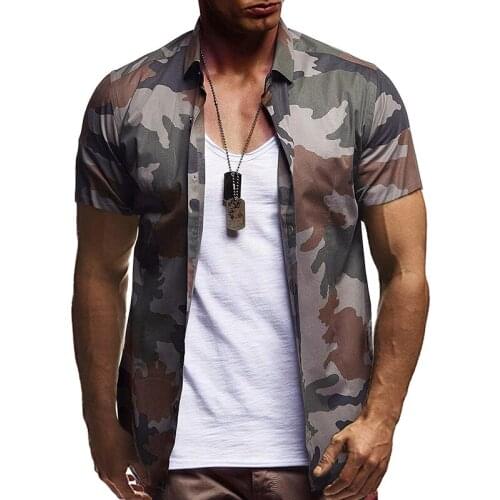 Mens Fashion Casual Camouflage Shirts Printed Casual Jogging Summer Short-Sleeved Male Streetwear Quick Dry Tops Beach Vacation