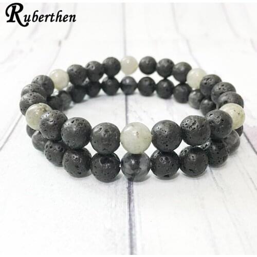 Ruberthen On Sale Natural Stone Men`s Bracelet Set A Grade Labradorite Lava Bracelet Energy Mala Bracelet Best Gift For Him