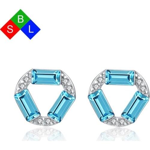 BSL Fine Jewelry Store New Arrival 925 Sterling Silver Stud Earrings For Women Fashion Pink / Blue Stone Earrings