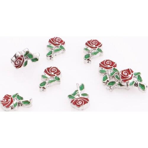 20Pcs/lot Rose Flowers Floating Charms Making Memory Locket Lover Gift Jewelry Supplies