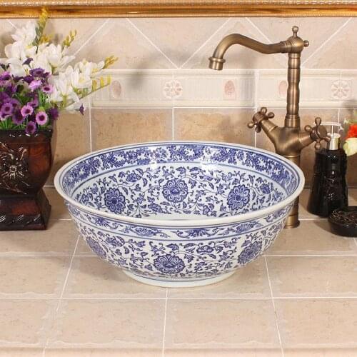 Blue and white Jingdezhen factory directly hand ceramic wash basin