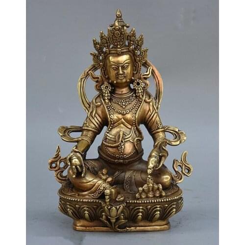 Tibet Buddhism Brass Copper Yellow Jambhala Wealth Mammon God Buddha Statue