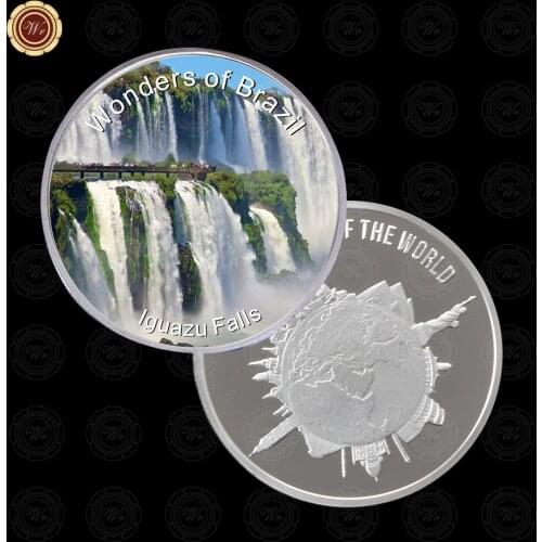 WR Wonders of Brazil Souvenir Coin Quality 999.9 Silver Plated Laguazu Fall Gift Coin Art Crafts for Friends Gifts