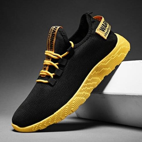 Plus Size Summer Lightweight Shoes Sport Mens Sneakers Male Sports Shoes Men Running Shoes Man Black Yellow Workout Gym GMB-0420