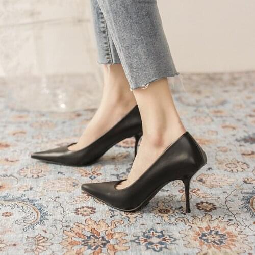 Women High Heels Luxury Female Office Pumps Point Toe Ladies Dress Party Designer Shoes Green Black 2021 Fashion New Large Size