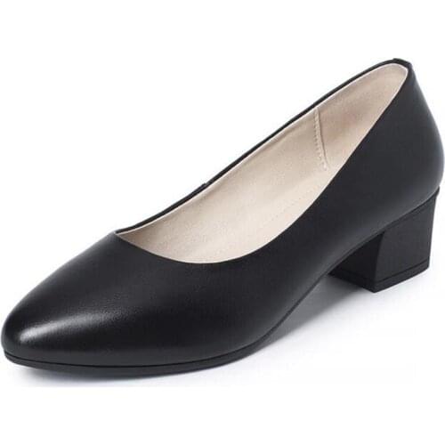 Famous 2020 New Top Soft Cowhide Women Shoes Heels Black Shoes Spring Fashion Shoes Temperament Work Women Leather Shoes Pumps