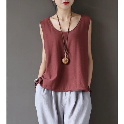 Johnature 12 Colors Tank 2020 New Summer Cotton Women Vest Knitted Solid Color O-neck Washed Female Loose Tops
