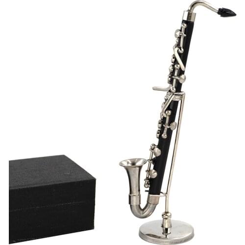 1Pcs Miniature Alloy Bass Clarinet Model with Support Mini Musical Instrument Dollhouse ob11 1/6 Action figure Accessories bjd