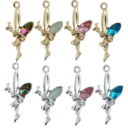 10pcs/lot Gold Silver Two Colors Elves Multicolour Rhinestone Elf Pendant Charms fit Original Necklaces & Bangles Jewelry Gifts