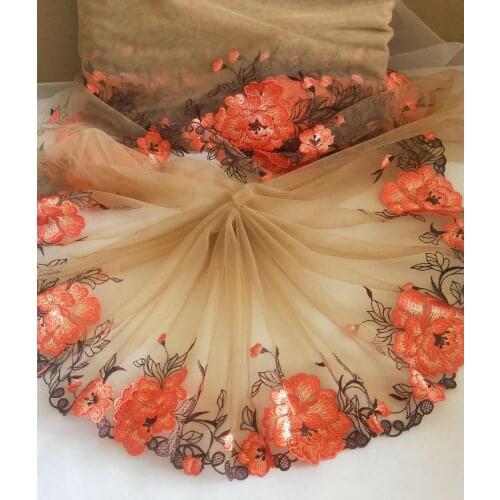 2 Yards Lace Trim Orange Flower Embroidered Khaki Tulle Lace 7.87 Inches Wide High Quality