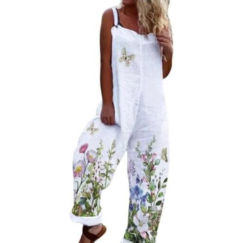 2021 Women Loose Jumpsuit Floral Print Cotton Skin-friendly Breathable Blend Off Shoulder Women Romper for Daily Wear