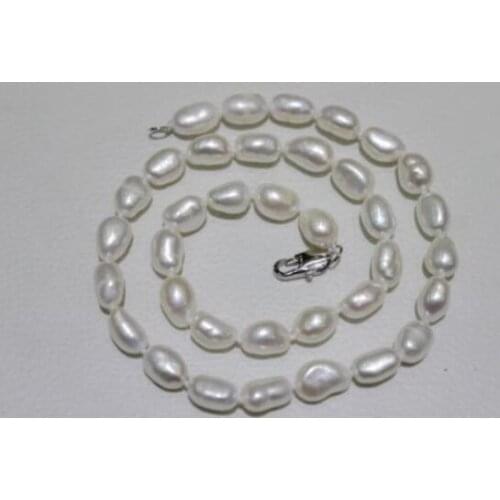 9x10mm white baroque pearl necklace natural Freshwater PEARL Women Jewelry 35cm 43cm 15'' 17