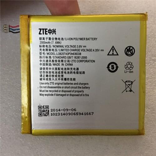 High Quality LI3820T43P3H636338 2000mAH Original Phone Battery For ZTE U879 u889 blade l2 Mobile Phone Battery