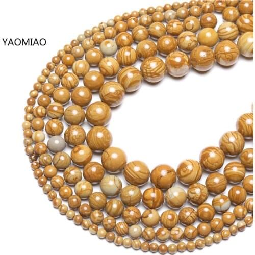 Natural Stone Beads Smooth Wood Grain Stone Beads Round Loose Spacer Beads For Jewelry Making Bracelet 4-12mm
