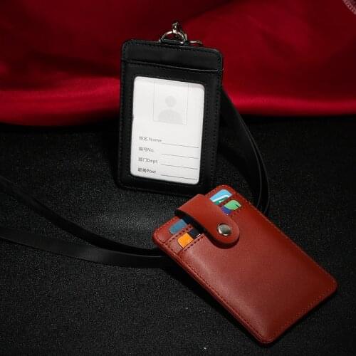 Men Business Badge Card Holder Women Lanyard Employee Name ID Card Cover Neck Strap Genuine Leather Work Card Case for Worker