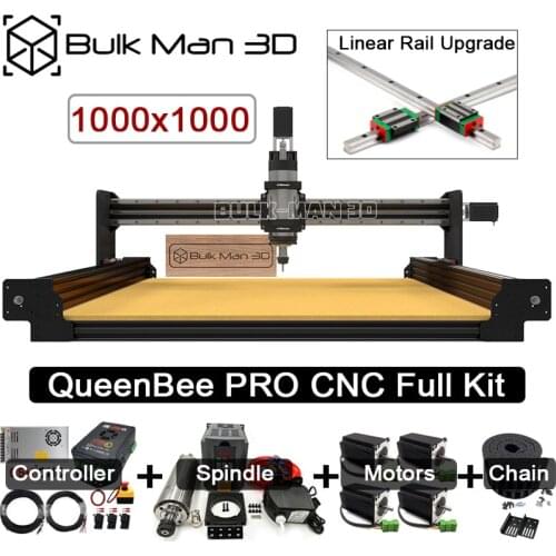 Black 1010 QueenBee PRO CNC Machine Full Kit Linear Rails Upgraded 4Axis Engraver with Enhanced Tingle Tension System
