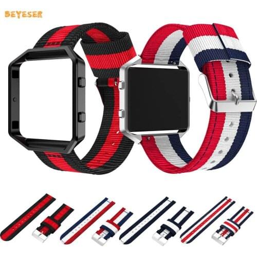 For Fitbit Blaze Woven Nylon Watch Band Strap With Metal Frame Case Replacement Wristbands Watch Bracelet Belt Accessories