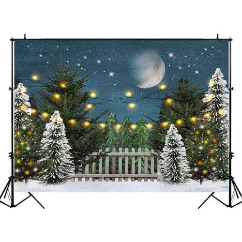 Mocsicka Winter Snowflake Forest Photography Backdrops Night Starry Sky Moon Backdrop Newborn Baby Kids Background Photography