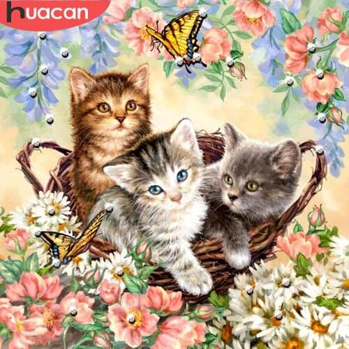 HUACAN 5D DIY Diamond Painting Animals Full Square Drill Diamond Mosaic Cat Cross Stitch Kit Picture Rhinestone Full Embroidery