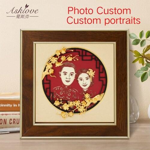 Personality Photo Custom DIY Painting By Paper Carving Craft Custom Portrait Painting Gold Foil Pictures With Frame Home Decor