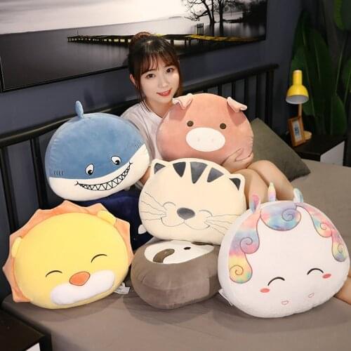 7 Styles Cartoon Fat Cat Lion Plush Toys Good Down Cotton Stuffed Baby Pillow Cushion Animal Appease Fish Unicorn Doll Girl Gift