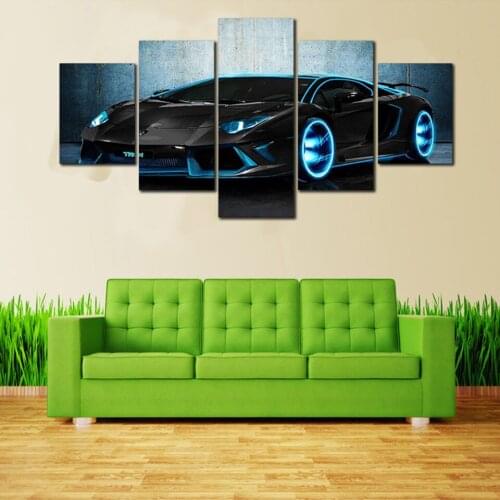 Printed Pictures Home Wall Artwork Modular Poster 5 Panel Super Car Paintings On Modern Canvas Living Room Decorative Framed