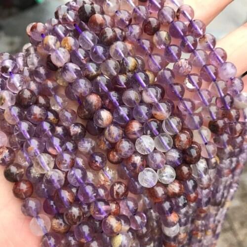 Natural Round Super Seven Crystal Beads For Jewelry Making Bracelet Necklace Jewellery Diy Purple Quartz Rutilated 6/8/10mm 15