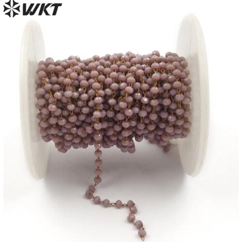 WT-RBC054 New arrival Diy Design Round Beads light pink Chain With Gold Electroplated Chain Custom Length 5m/lot women Jewelry